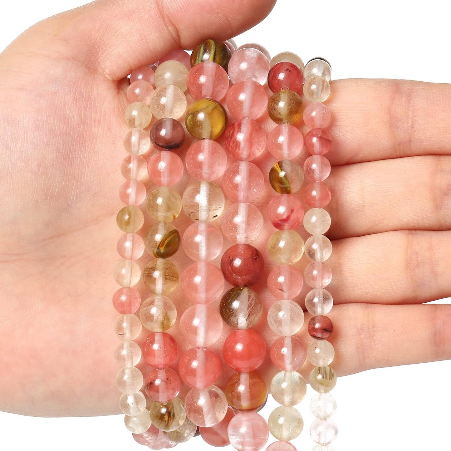 About 60pcs 6mm Natural Stone Beads Fire Cherry Quartz Beads Energy Crystal Power Gemstone for Jewelry Making, DIY Bracelet Necklace