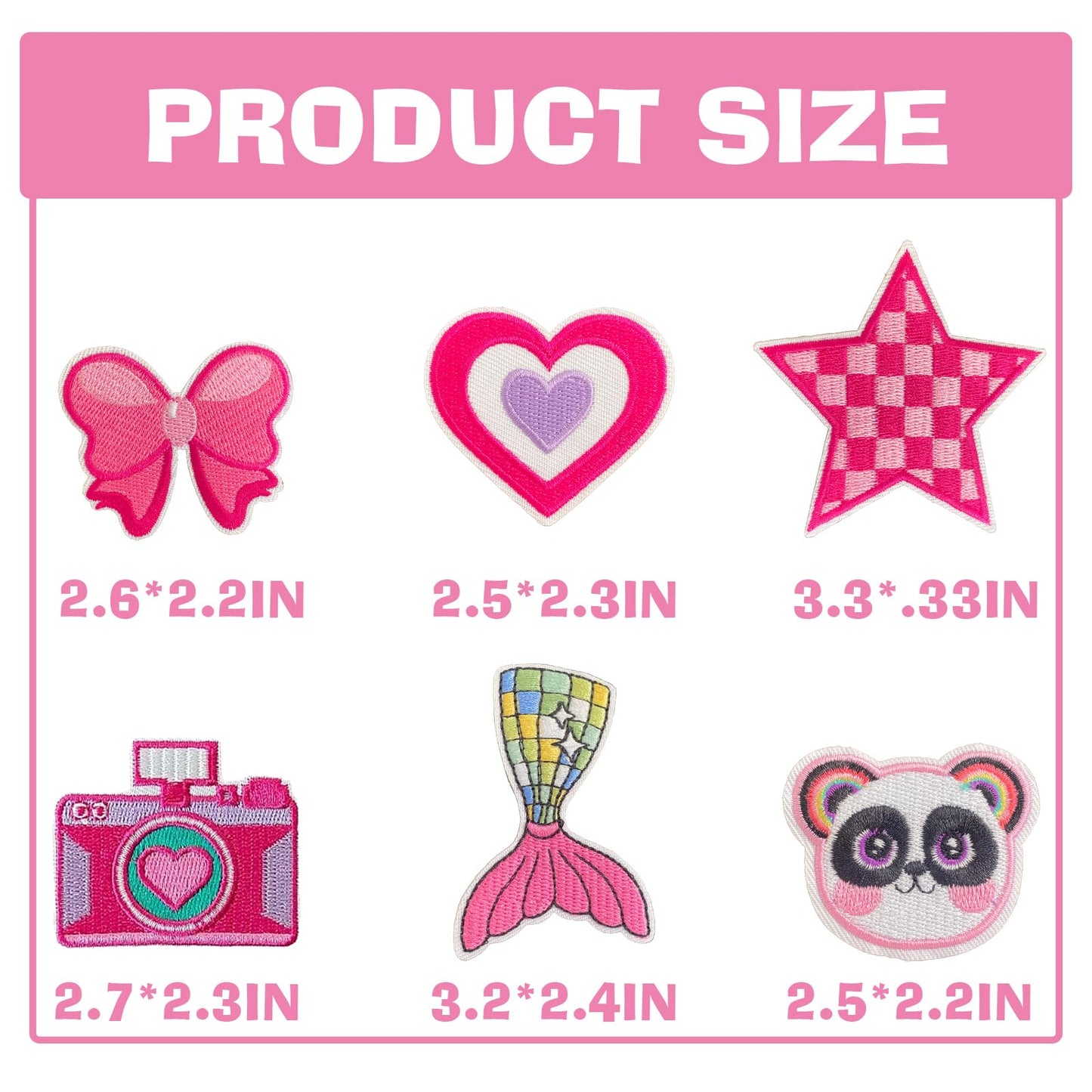 60Pcs Random Pink Iron on Patches for Girls, Assorted Cute Iron on/Sew on Appliques for Clothes, Dresses, Hats, Socks, Jeans, DIY Accessories