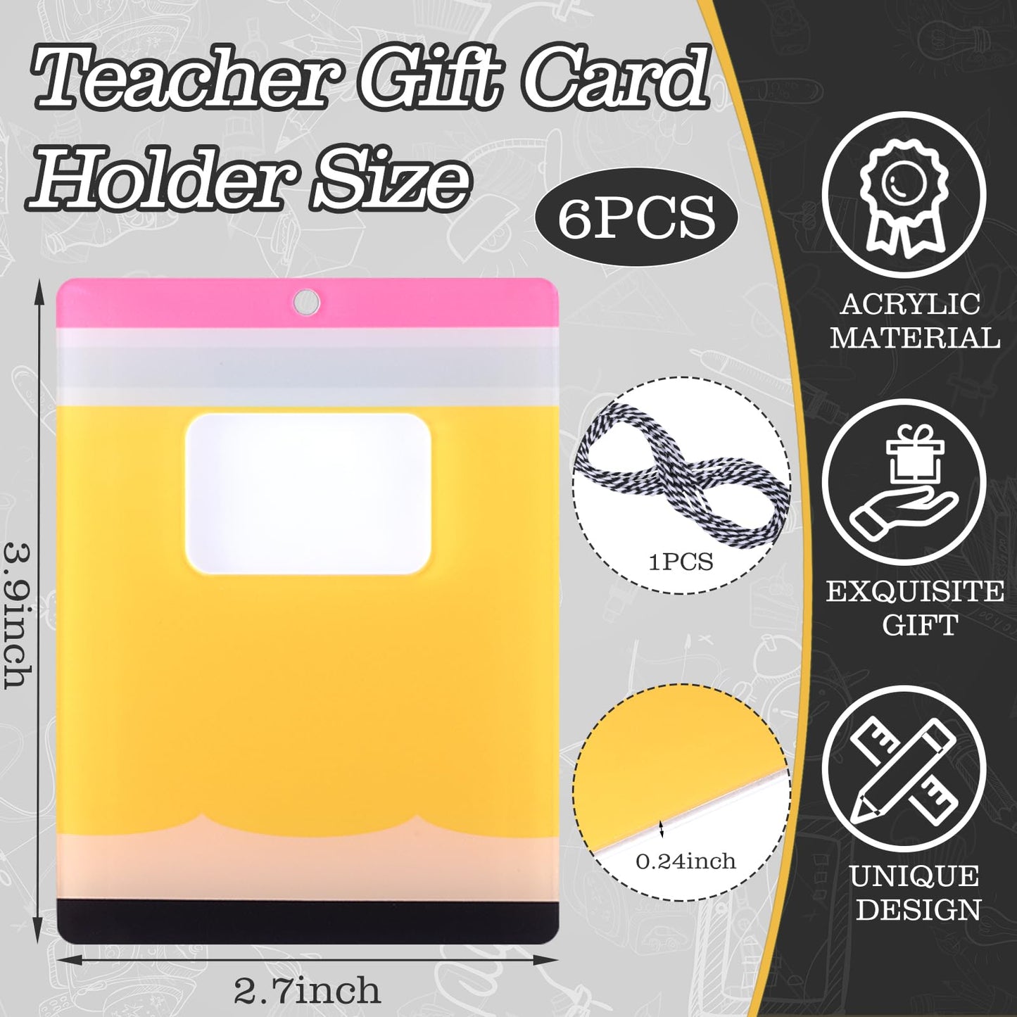 Poola Voidra 6 Pcs Teacher Appreciation Magnetic Gift Card Holder Composition Book Notebook Pencil Acrylic Gift Card Sleeves Thank You Teacher Money Holders for Back to School Appreciation Week