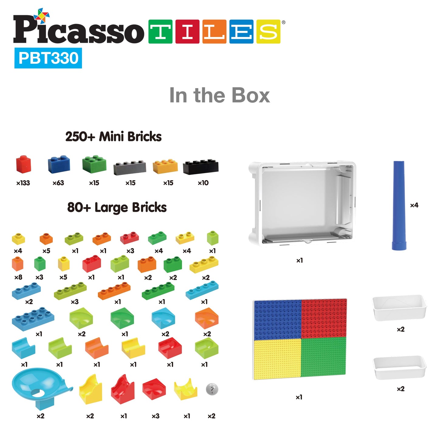 PicassoTiles Kids Activity Center Play Table & Study Desk Set Sandbox Water Tight Container Storage All-in-1 STEM Toy Kit Playset with 330pc Dual Size Building Bricks Construction Blocks Marble Run