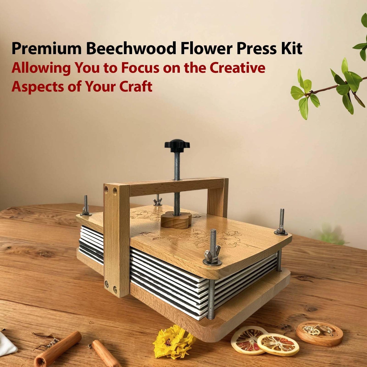 Gkesgm Large Flower Press Kit - 8 Layers 11" x 7.08" Beechwood Flower Pressing kit with Storage Bags,Dried Flower Plant for DIY Art & Crafts Gift for Craft Lovers