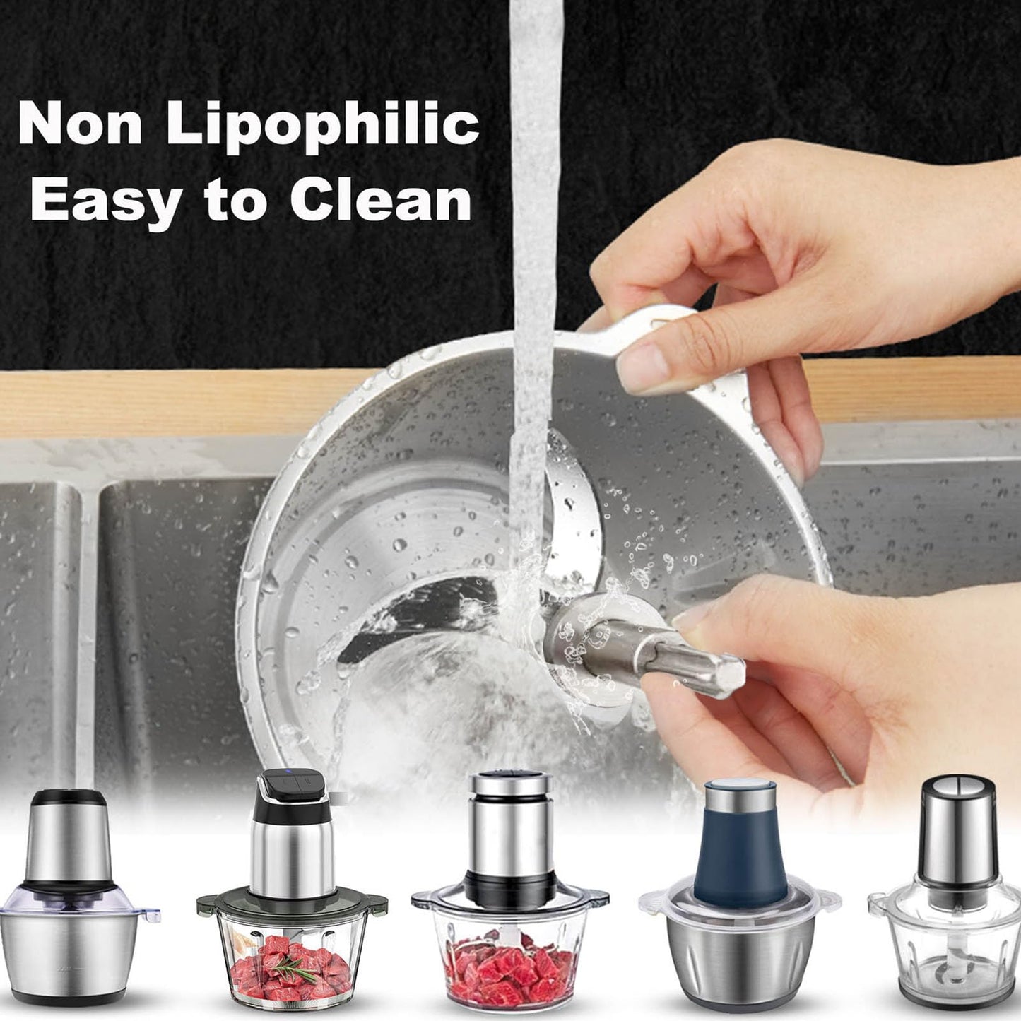 Stainless Steel Food Processor Blade, Plastic-Free & Self-Adjustable Height, 8 Cup/2L Chopping Blade Compatible with Ganiza, SPZTJK, BUMET, Syvio, Homeasy ect. Bi-Level Blades, Safer Baby Food Making