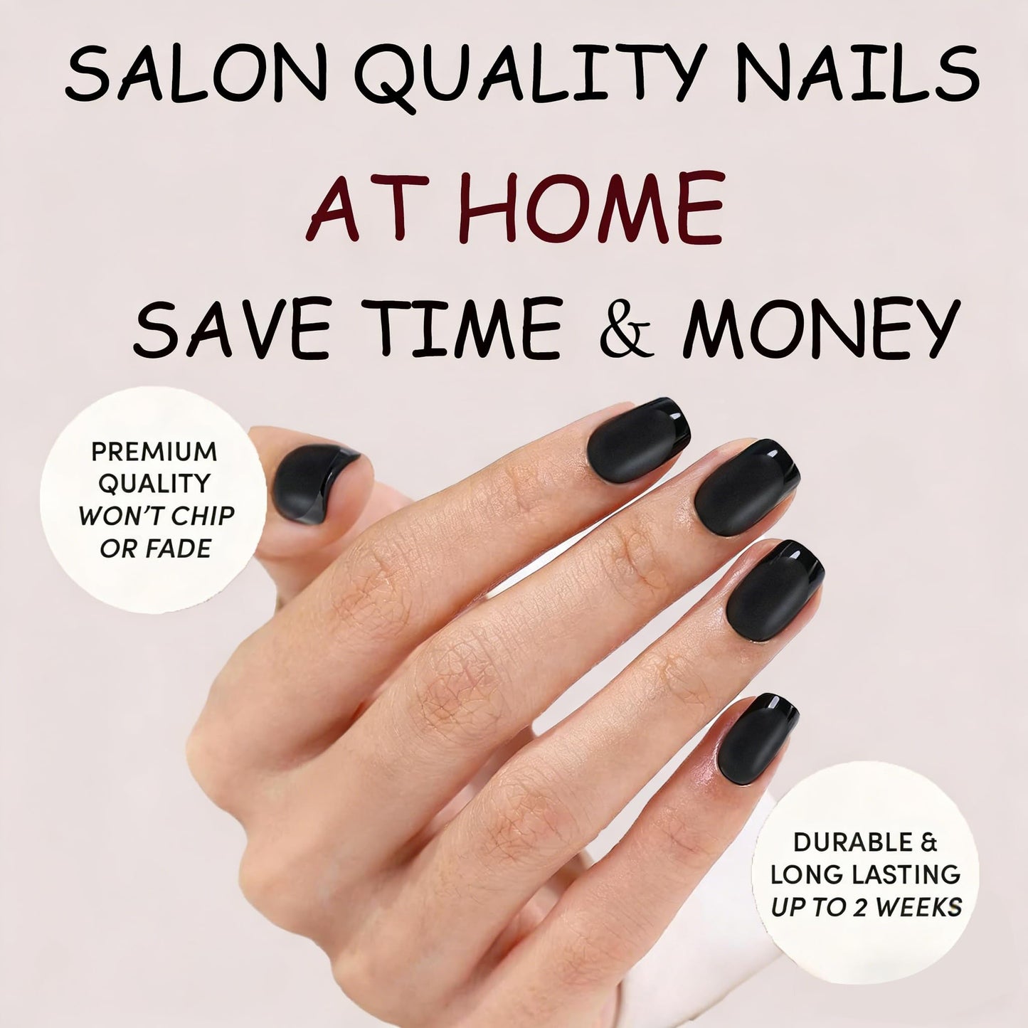 Black Press on Nails Short Square - Black Nails with Glossy French Tips in a Matte Finish, Soft Gel Fake Nails Glue On Nails in 16 Size - 32PCS Soft Gel Glue On Nails Kit
