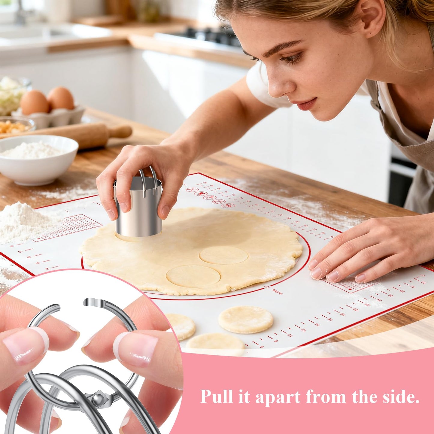 Frapkom Biscuit Cutter, Silicone Pastry Dough Baking Mat Set, Baking Tools and Accessories Kit (4 Pcs/Set)