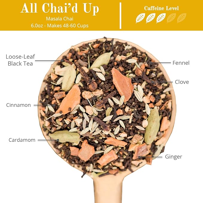 The Chai Box - All Chai'd Up - Premium Traditional Masala Chai Tea - Featured in Oprah's Favorite Things - Loose Leaf Black Tea w/ginger, clove, cinnamon, cardamom, and fennel - 6oz