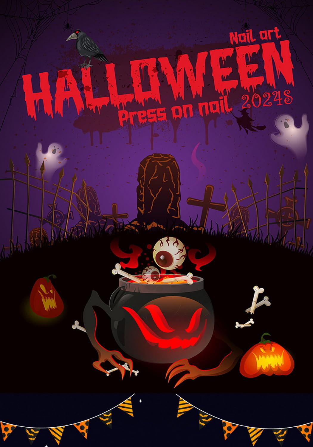 Halloween Press on Nails Short Almond Fake Nails with Skeleton Bat Pumpkin designs Spooky Nails Glossy Stick on Nails Black White Stripe False Nails Glue on Nails for Women Halloween Press ones 24pcs