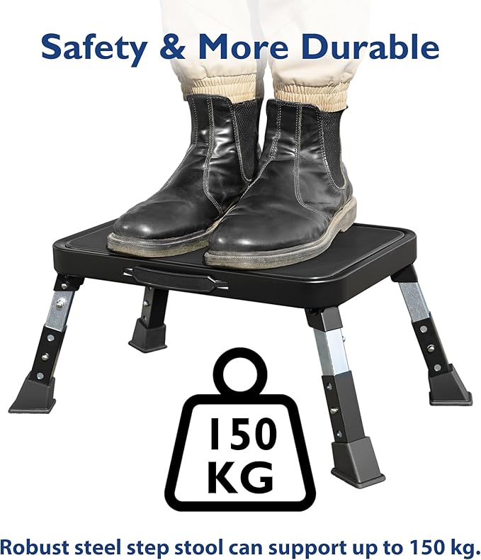 BONTEC Folding Step Stool, 3-Level Adjustable Metal Step Stool with Anti-Slip Pedal and Locking Legs, 330lbs Heavy Duty Folding Foot Stool, Portable Stepping Stool for Kids, Kitchen, Home, Office