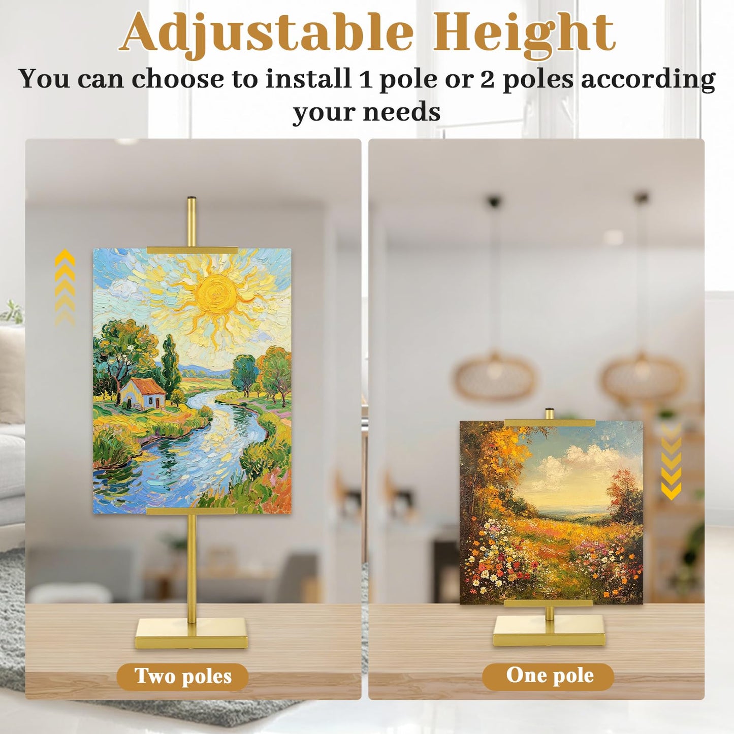 DAJAVE 2 Pack Adjustable Tabletop Easel Stand, Gold Picture Easels for Display, Picture Frame Stand for Art, Picture Frames, Photo Signs(29 Inch)