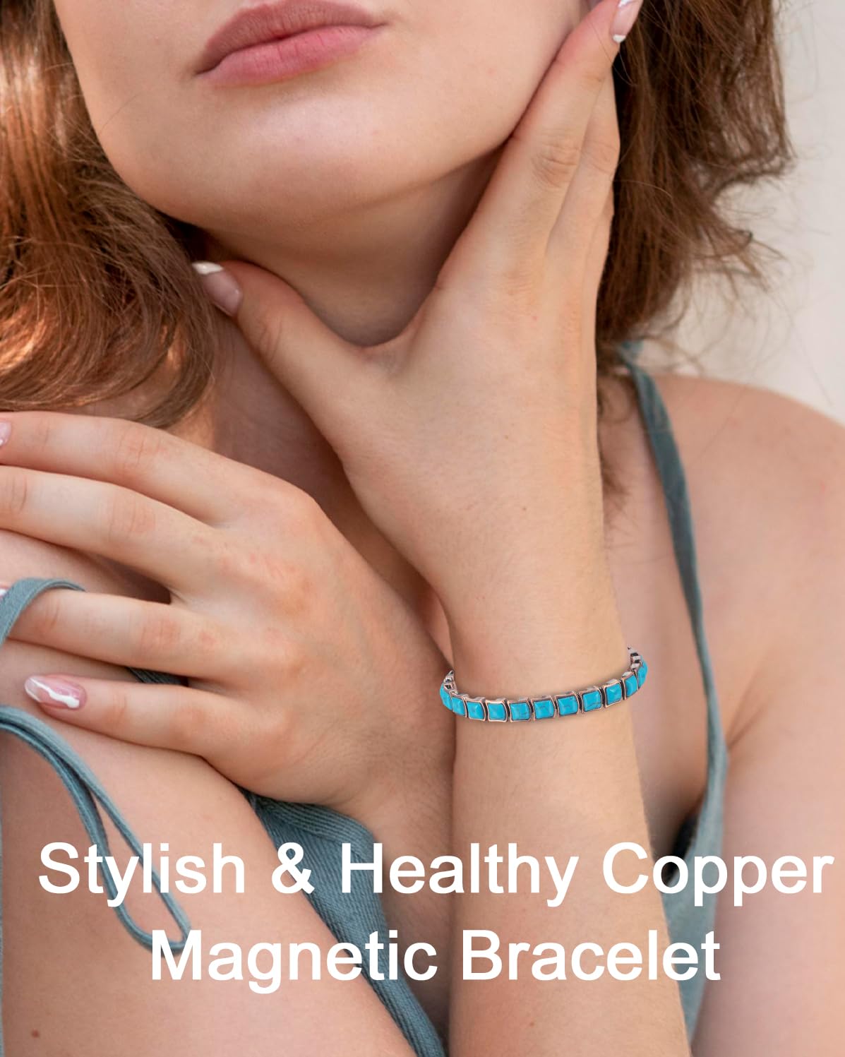 EnerCoppeX Copper Magnetic Bracelet for Women - Turquoize Detox Jewelry with 3500 Gauss Magnet (A)