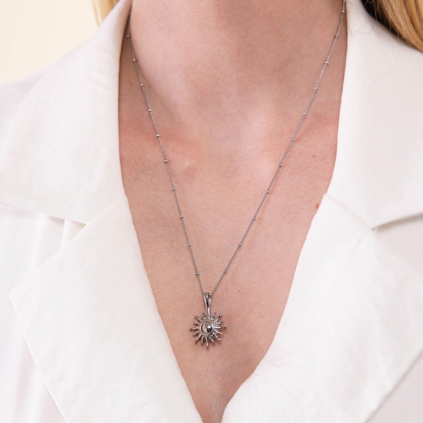 Purelei® Sun Necklace: Waterproof & Adjustable, Chain with sun pendant, 20 to 22 inch adjustable length, 18K Gold plated stainless steel - silver