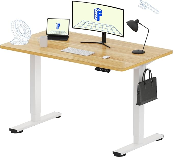 FLEXISPOT EN1 Whole-Piece Standing Desk, 48 x 24 Inches Height Adjustable Desk Stand up Desk Home Office Table for Computer Laptop (White Frame + Maple Desktop)