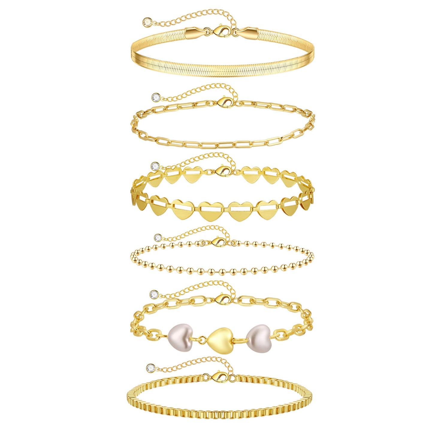 Amicon Gold Bracelets for Women,Dainty 14K Gold Plated Stack Set Trendy Stackable non tarnish Paperclip Chain Bracelets Gold Jewelry Sets Gifts for Women