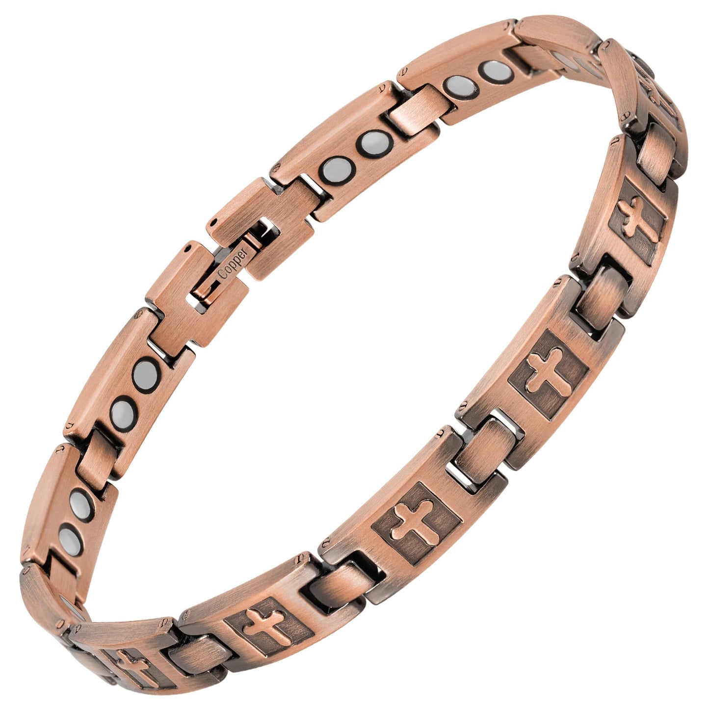 MagnetRX Copper Cross Bracelets for Women – Effective Magnetic Womens Bracelet with Cross – Adjustable Bracelet with Included Sizing Tool (Cross Style)