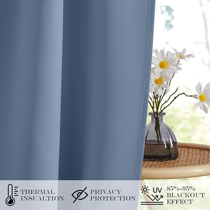 NICETOWN Sidelight Door Curtains 72 Inches Long for Side Window Thermal Insulated Farmhouse Privacy Protect Blackout French Door Curtain Bonus Adjustable Tieback, 30x72 Inch, 1 Panel, Stone Blue