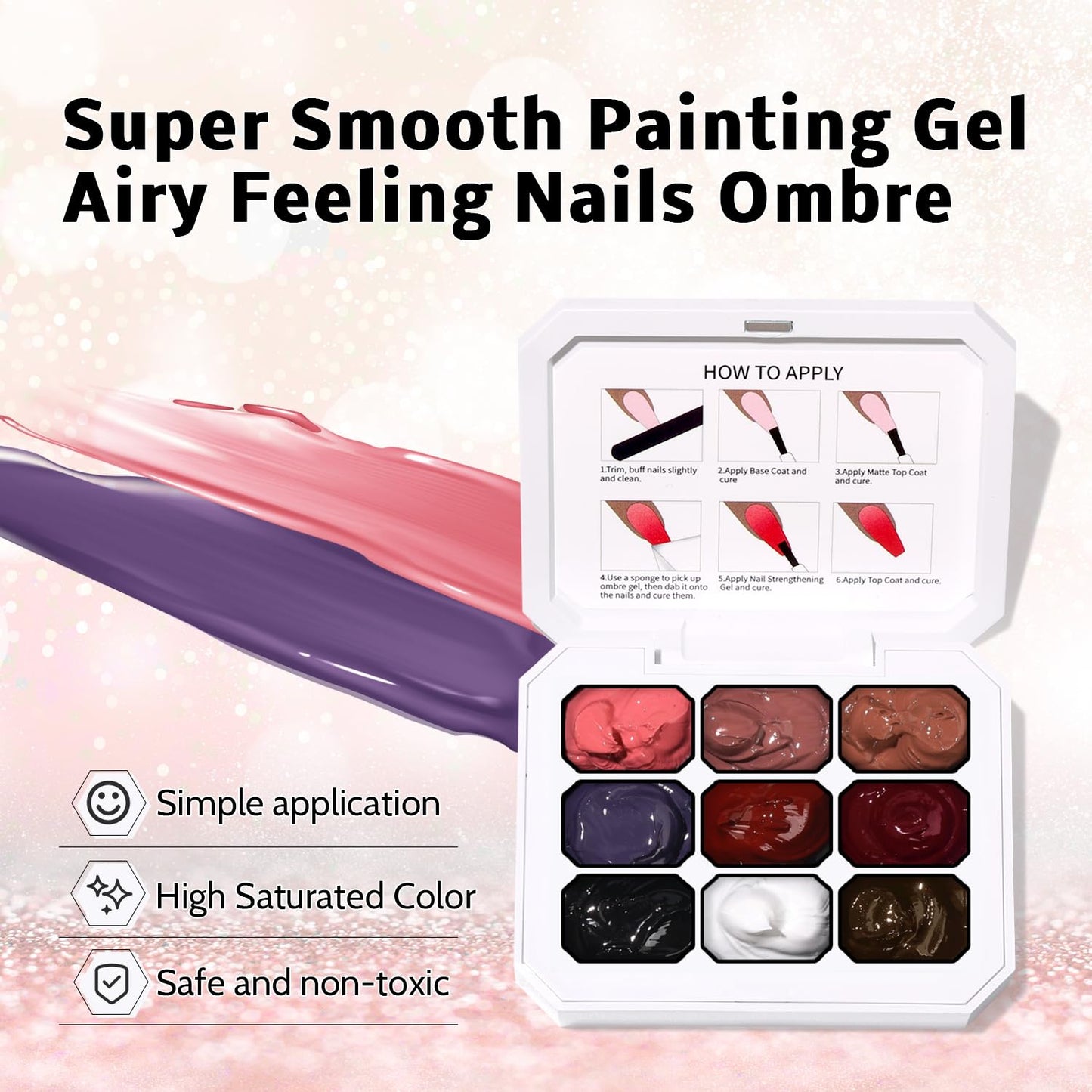 Sponge Pat Paint Nail Gel & Tools Kit, 9 Colors Ombre Nails Gradient Gel Nail Blush Blooming Aura Nails Drawing Stripper Floral Painting Nail Art, No Wipe, UV/LED Curing (9 Colors Set H)