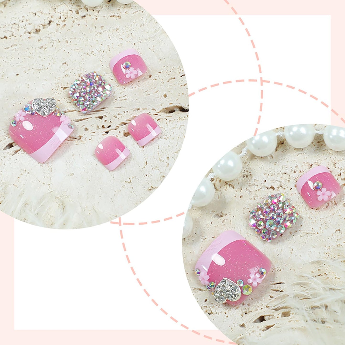 FIEONCIY Press on Toenails with Designs Acrylic Fake Nails for Toe Artificial False Nails with Charms Glue on Toe Nails for Spring Summer Stick on Toenails for Women Girls(XH11204)