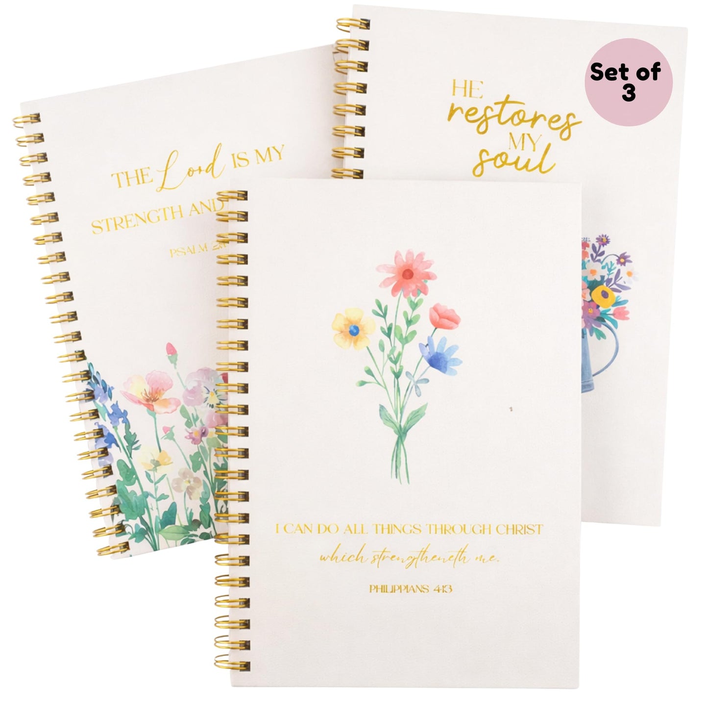 Highmark Collective Christian Notebook Set of 3 – Scripture Botanical Spiral Journal for Women – 100 GSM No-Bleed Bible Study Supplies – 3 Floral Lined Notebooks for Prayer Journal, Sermon Notes, and Devotionals