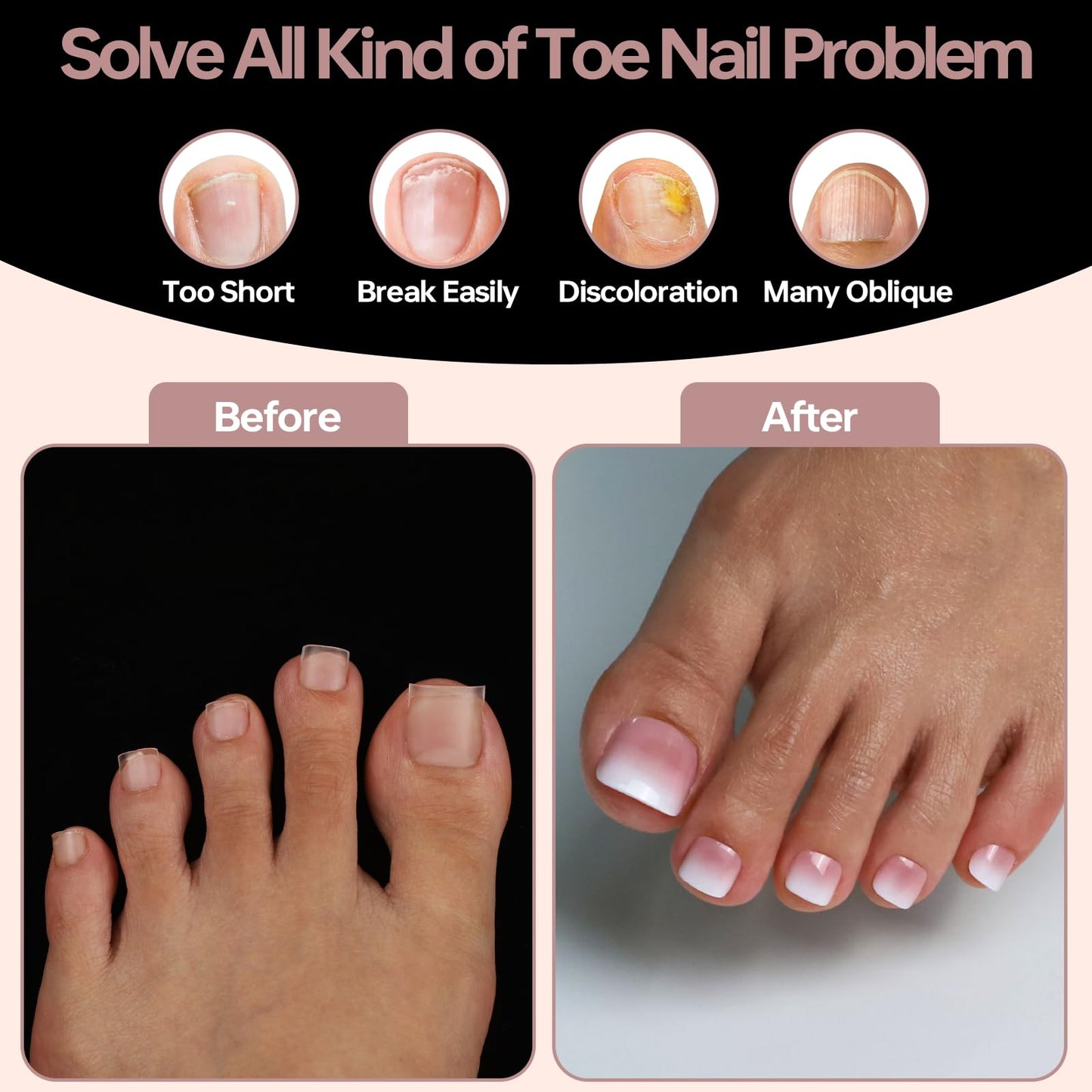 ASONRL 300 Pcs Gel X Toe Nail Tips, 15 Sizes Extra Wide Large Toenail Tips Full Cover, Matte Clear No-file Needed, DIY Artificial Nails for Toes, Square Shape False Toenails Tips