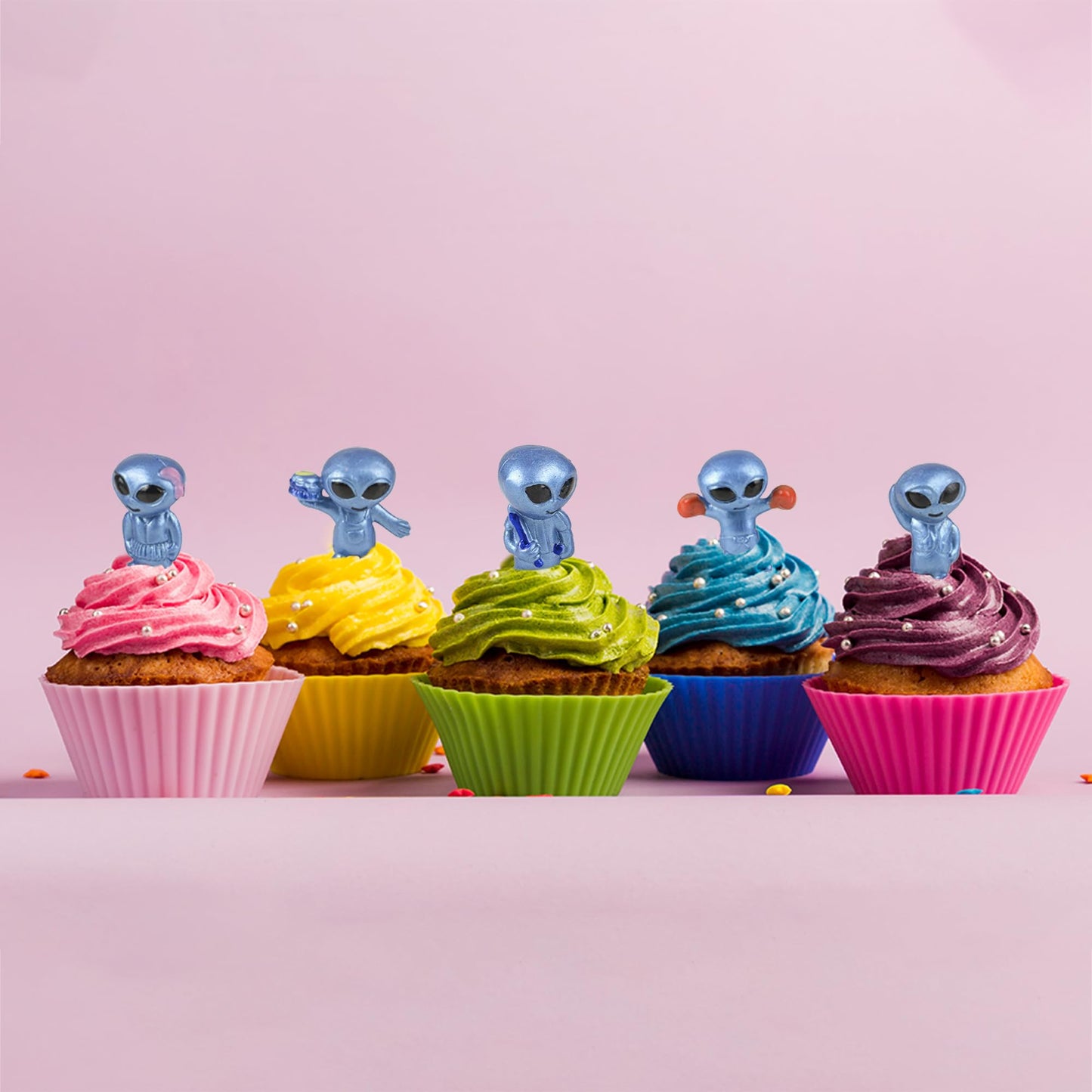 ArtCreativity Vinyl Alien Figurines (48pcs) - Fun Space Party Favors, Assorted UFO Poses, Goodie Bag Fillers (Pack of 2)