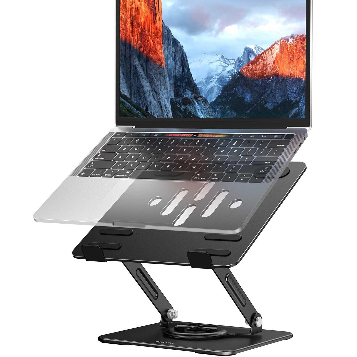 BESIGN LS11 Laptop Stand with 360° Rotating Base, Ergonomic Adjustable Notebook Riser, Foldable Computer Holder Compatible with 10-14" Laptops (Black)