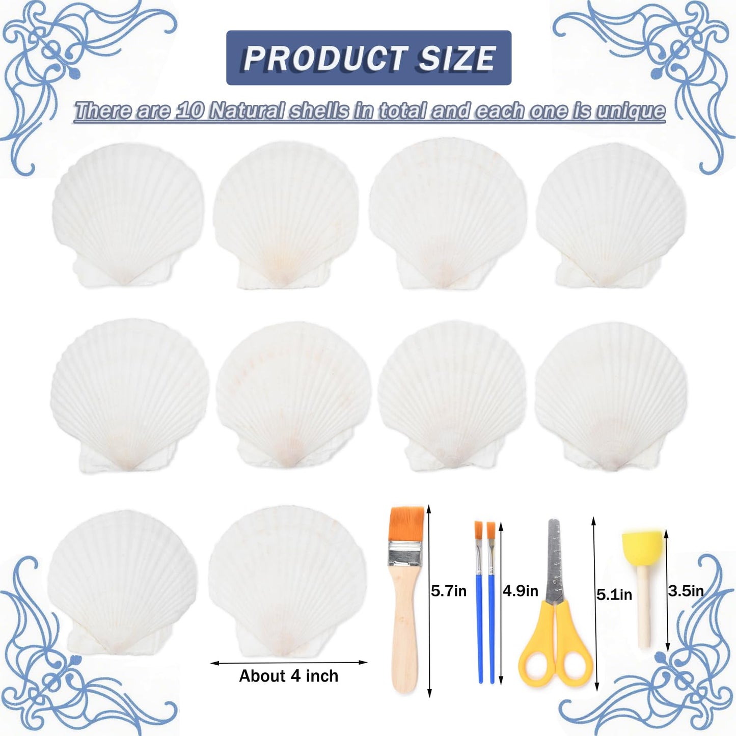 The Left Bridge Scallop Shells Decoupage Kit, DIY Sea Shells with Decoupage Paper, Coastal Home Decor Crafting Kit for Adults, Chinoiserie Style Handmade Shell Craft Ornaments (No Glue and Pigment)