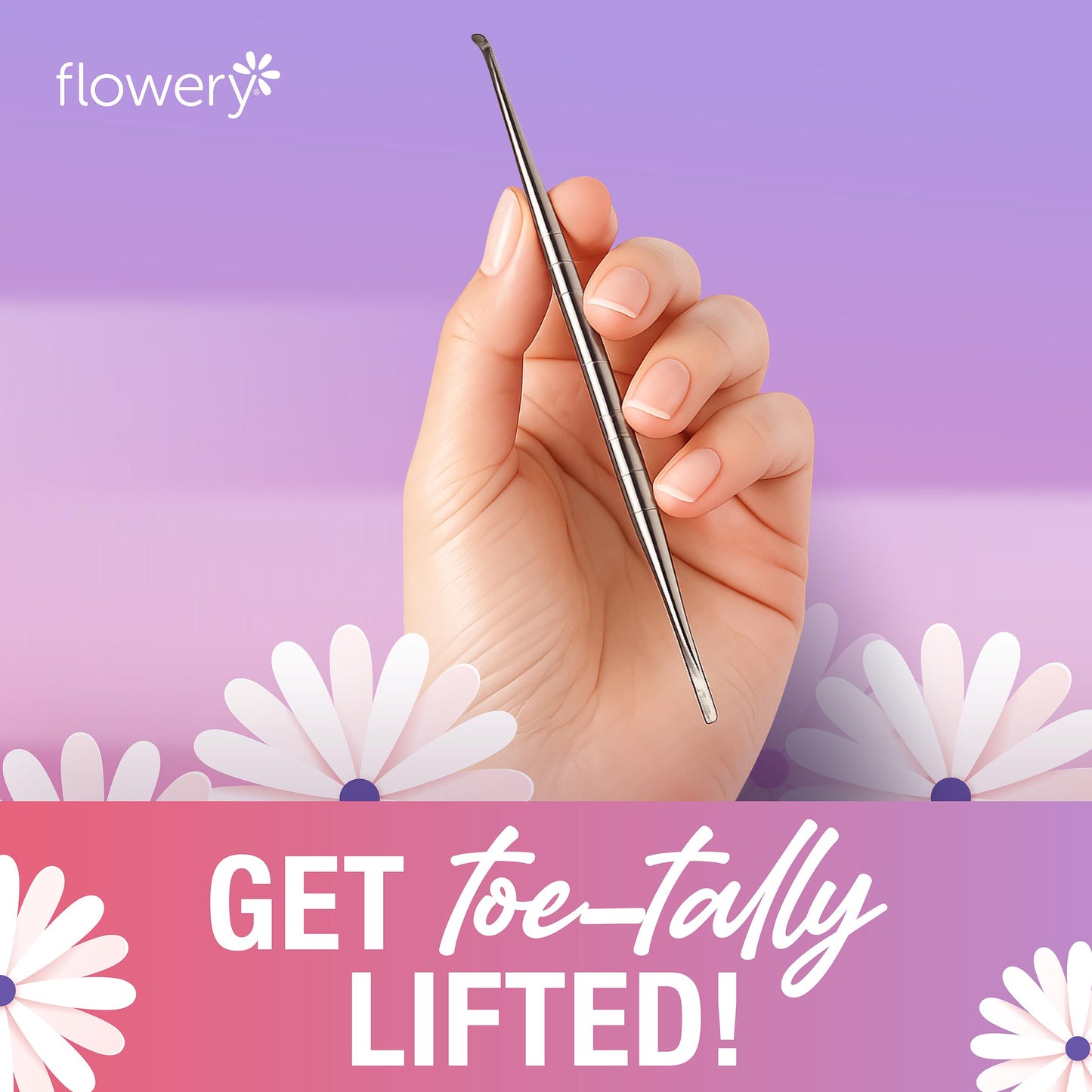 Flowery Ingrown Toenail Lifter - Stainless Steel Ingrown Toenail Tool, Dual-Ended Design with Lifter & Spatula, Nail Cleaner, Pedicure Tool