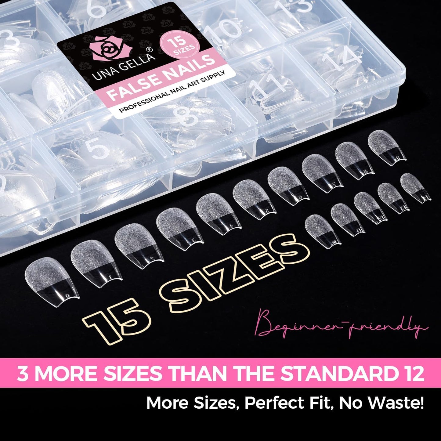 UNA GELLA Gel Nail Tips Coffin Short 15 Sizes Short Coffin Press On Nails Pre-Etched 300pcs Soft Gel Nail Tips Full Cover For Nails Extension Home DIY Salon