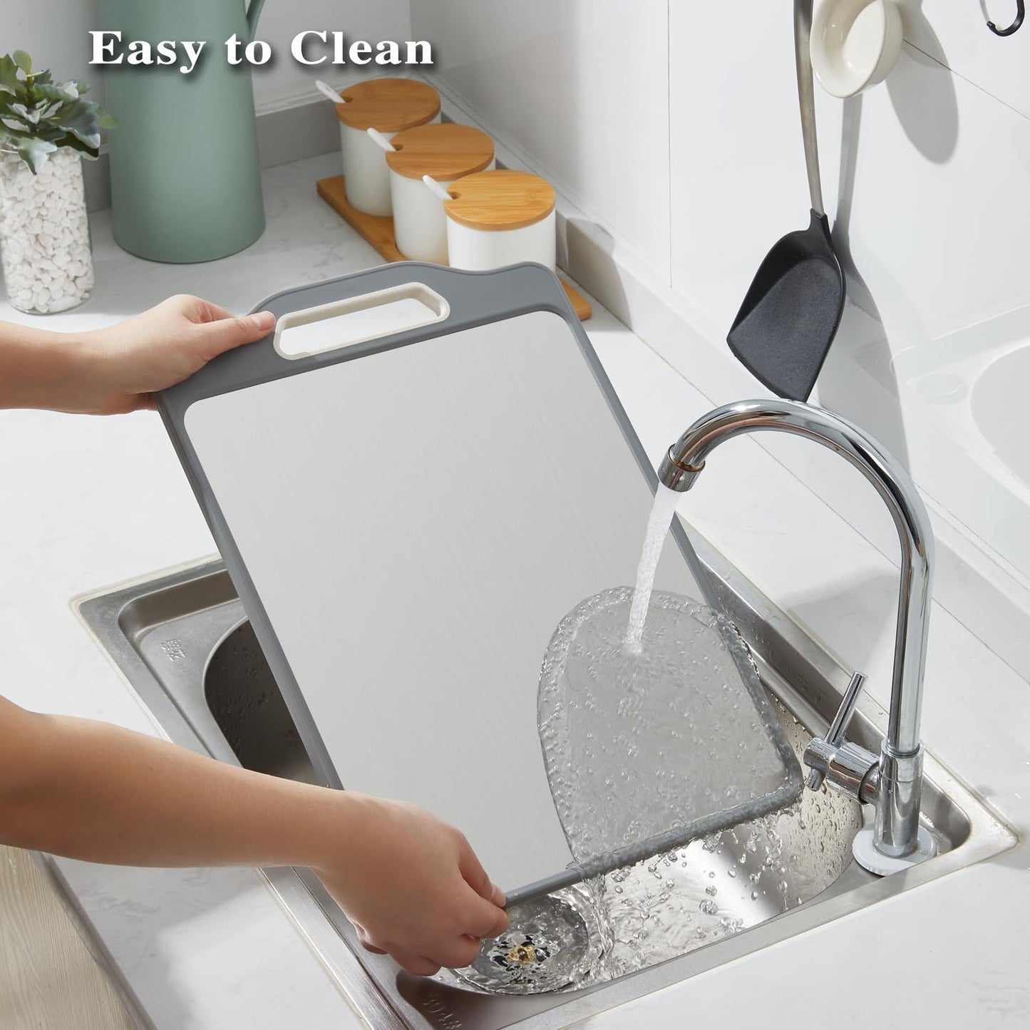 Stainless Steel Cutting Boards For Kitchen,Double Sided Cutting Board With Handle,Stainless Cutting Board And Wheat Straw Chopping Board With Juice Troughe,Kitchen Chopping Board Easy To Clean