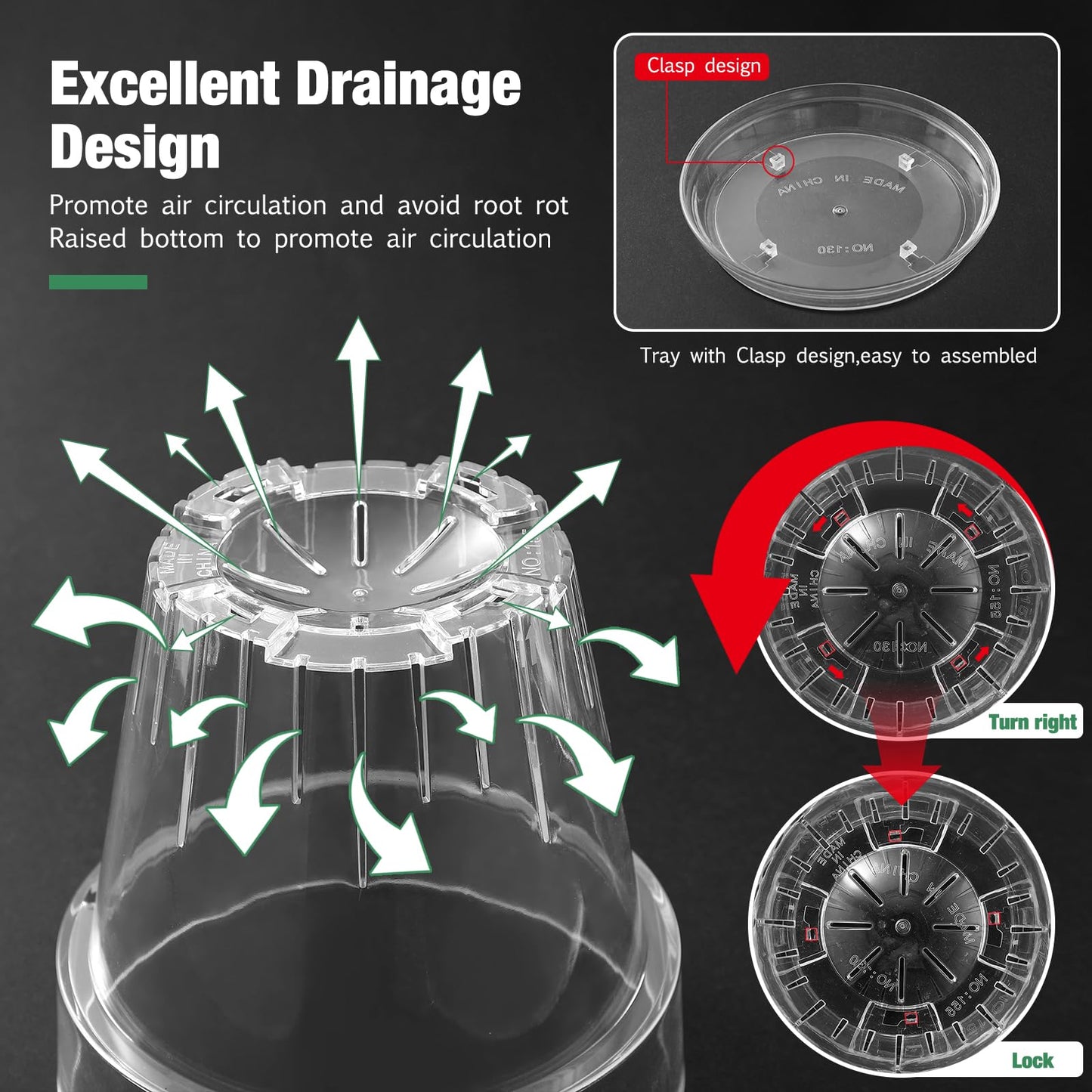 SUADEN 7.1 Inch Clear Acrylic Planter Pot with Tray,Orchid Pot with Drainage Holes,Side Holes for Hanging,Twist-Lock Saucer for Easy Moving, Transparent Containers for Indoor Plants Herbs