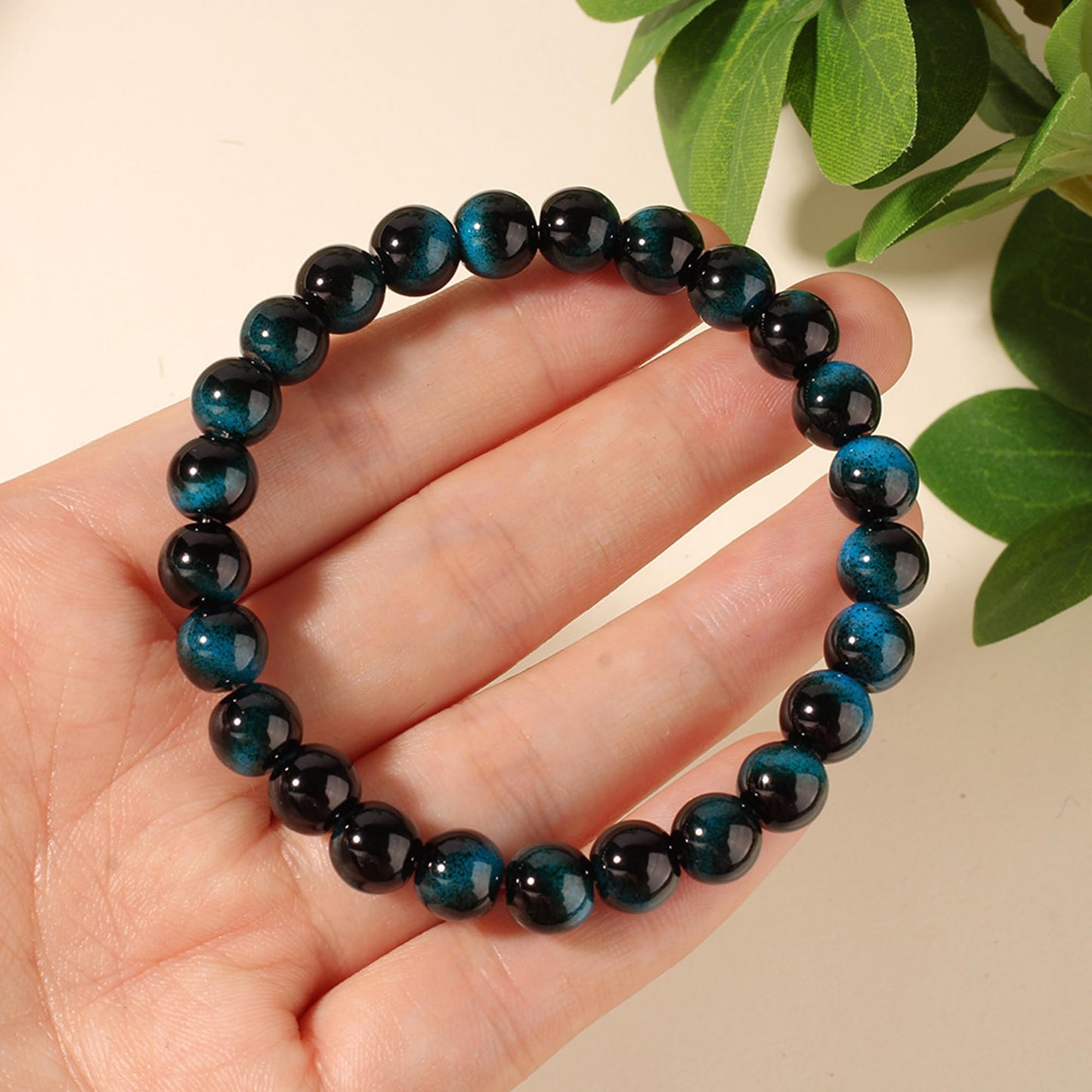 Cryhand Female 8mm Beaded Bracelets For Women Simulated Blue Tigers eye Bracelet for Men Handmade Lucky Money Stretchy Crystal Bracelets Best Gifts