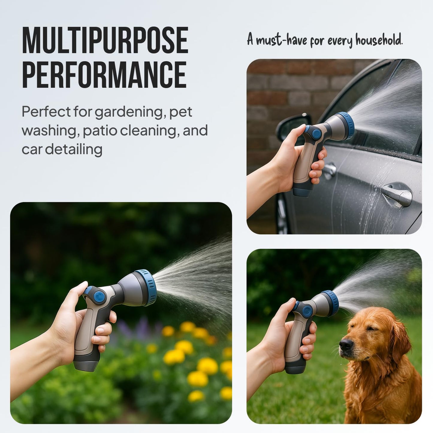 Garden Hose Nozzle – 8-Pattern Hose Sprayer with Thumb Control – Watering Tool for Garden, Car Wash, Lawn Care & Pet Shower
