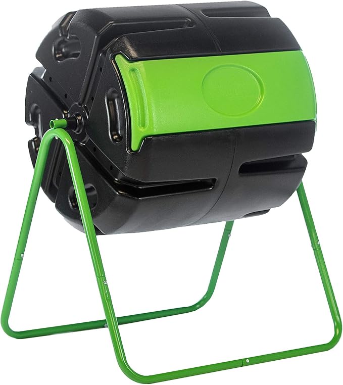 FCMP Outdoor HOTFROG Roto Single Chamber Batch Tumbling Composter - Outdoor Rotating Garden Compost Bin (HF-RM4000) Black & Green (37-Gallon)