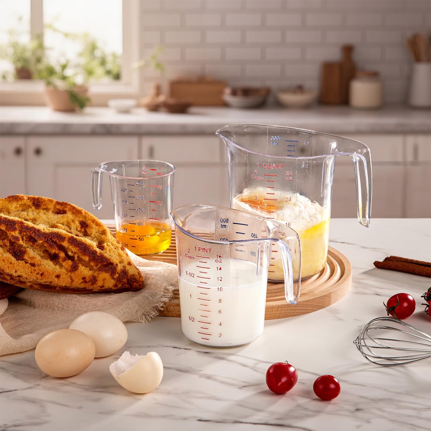 DaYammi Measuring Cups 3-Piece, Unbreakable Food-Grade Plastic Measuring Cup for Dishwasher, 1/2/4-Cup Nesting Liquid Measuring Cups for Prepping, Baking, Cooking, Readable Markings, Clear
