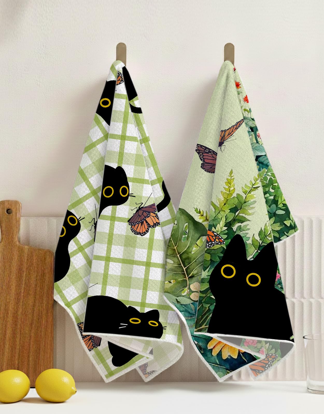 Ilexon Kitchen Towels Set of 2 - Cute Design 18×26 Inch Dish Towels Black Cats Quick Dry Hand Towels Soft & Absorbent, Home Decorative, Terry Cloth Tea Towels (Black Cat)