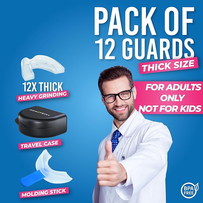HONEYBULL Anti Grinding Guard Set [12 Pack - Thick] Comes in Bigger Size for Heavy Grinding | Comfortable Custom Mouth Guard for Nighttime Teeth Grinding