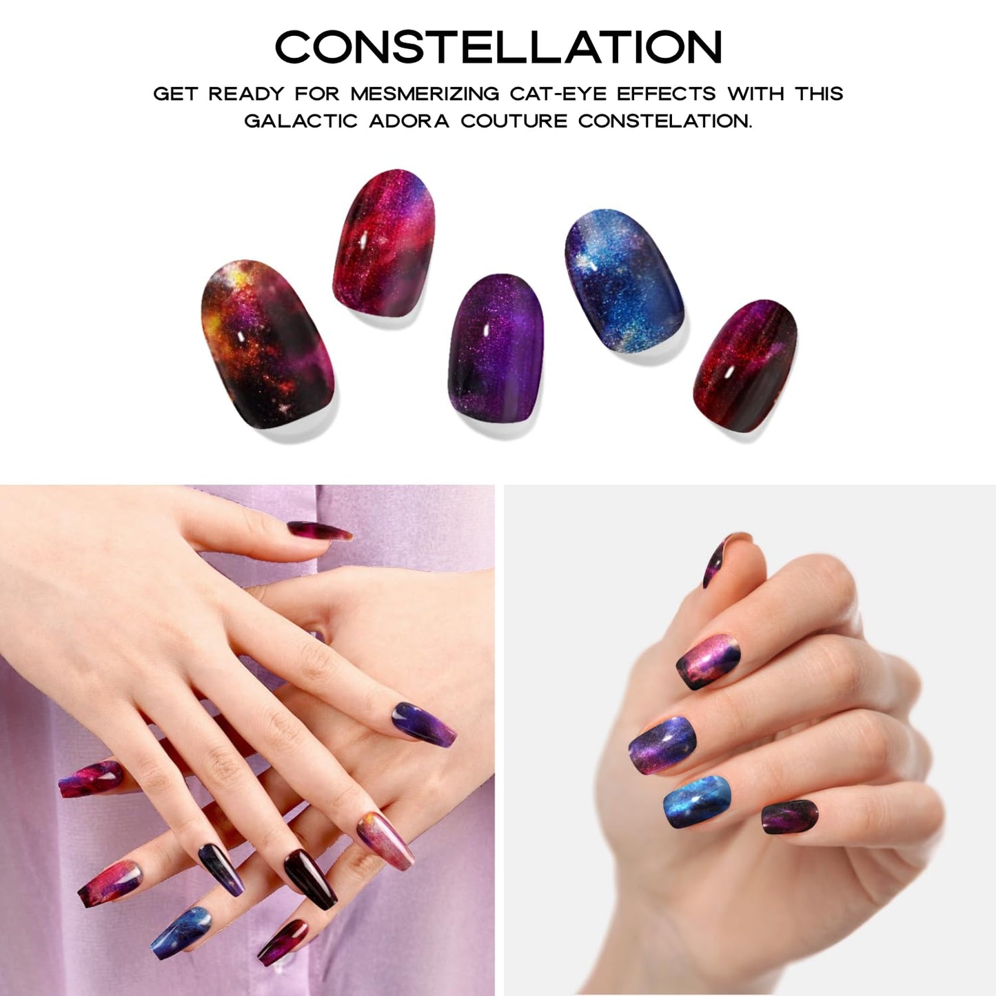 Adora Couture Semi Cured Gel Nail Strips with 20 Pieces - UV Gel Stickers, Manicure Kit, Easy Application Wraps Includes Prep Pads, Nail File, Wooden Stick - UV Light Required (Constellation)
