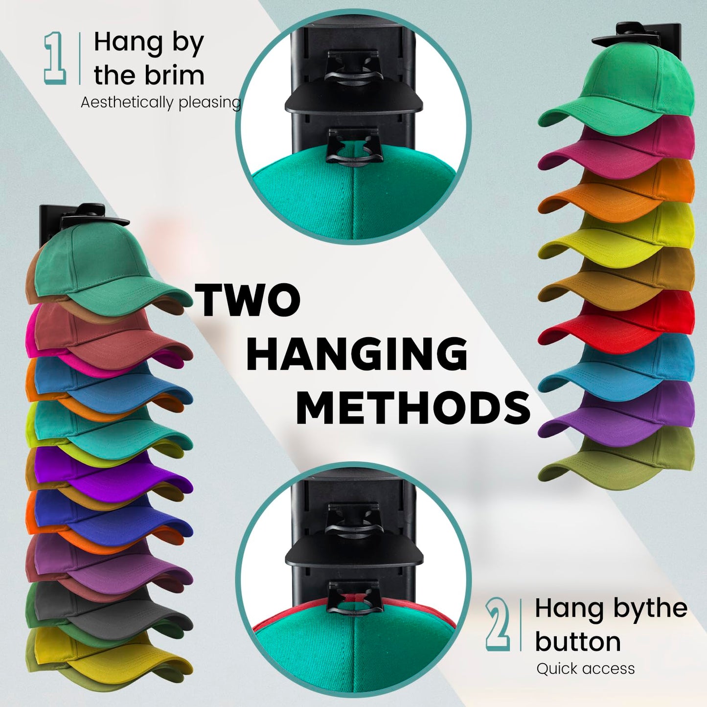 PCEEL 2Pack Upgraded Contour Fit Lock Hat Organizer for Baseball Cap,Hat Rack Strong Adhesive Hat Hangers for Wall Hold Up to 20 Hats,Multi-layer Hat Storage Display for Closet,Door Bedroom-Black