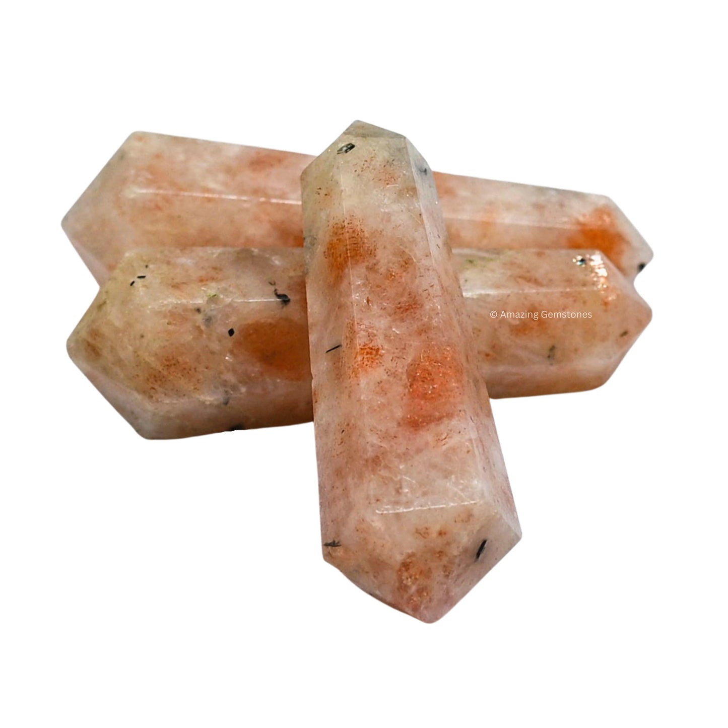 Amazing Gemstone Sunstone Crystal Points Bulk Healing Crystals and Stones - Pack of 3 Double Terminated Healing Wand Point Bulk Crystals for Crafts, Crystal Grid, DIY Work