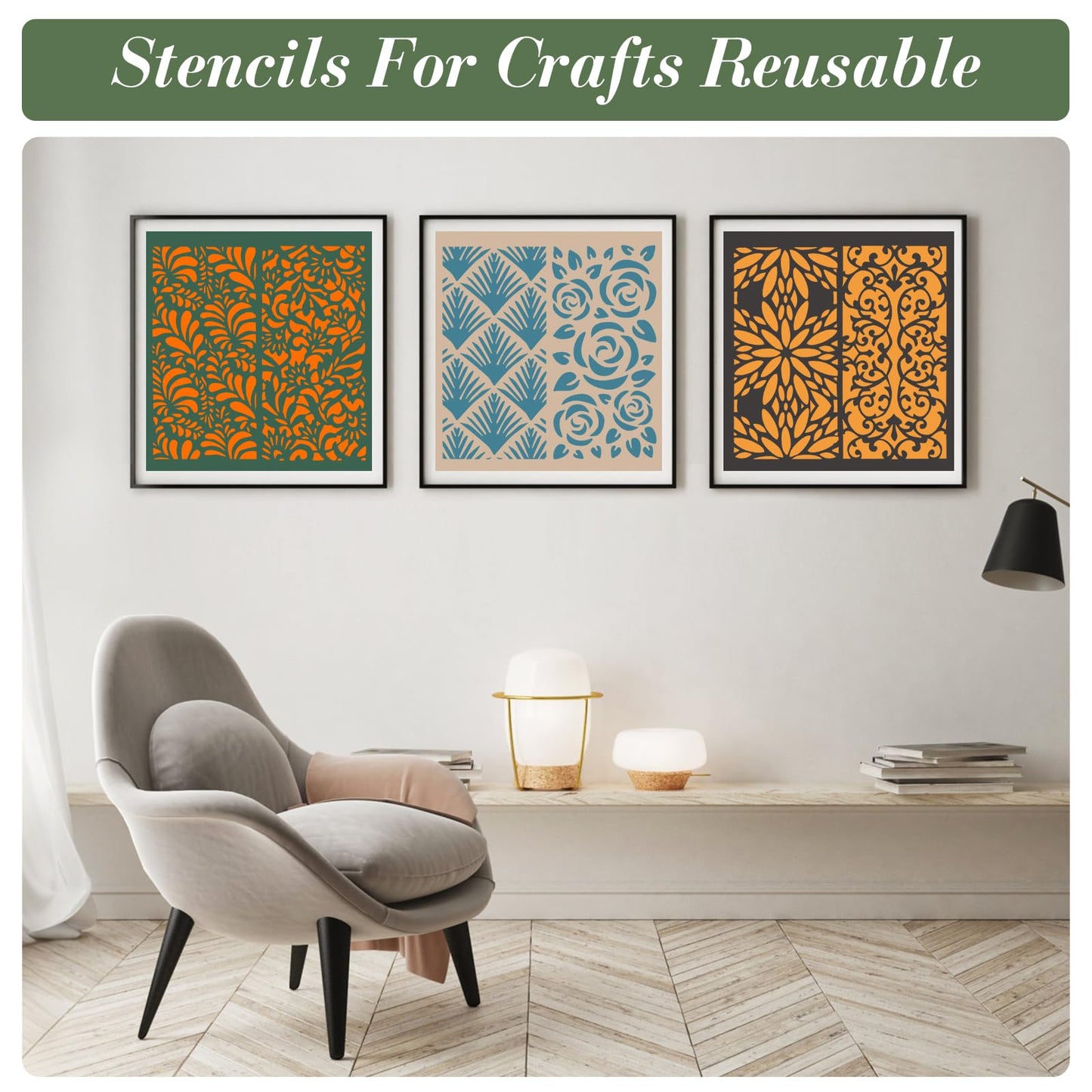 Geometric Texture Stencils for Crafts Reusable DIY Furniture Decor Art Painting Stencil 16Pcs Kit for Wood Embroidery Wall Silk Screen Journaling(7.87X3.94 Inch)