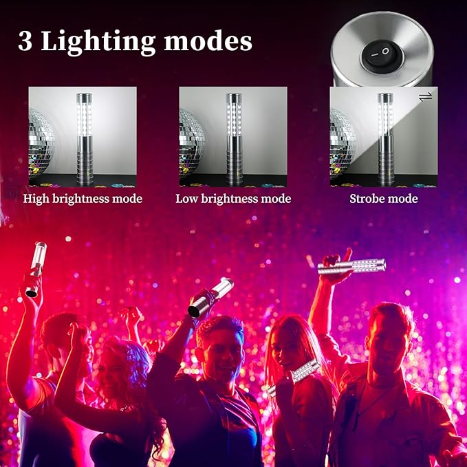 8 Pieces LED Strobe Baton Light Rechargeable Bottle Service Sparklers Stick Reusable Champagne Bottle Handheld LED for Club Stage Nightclub Party Concert Event Bar Outdoor - Silver