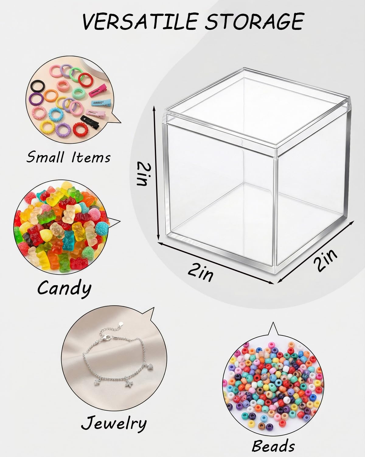 Clear Acrylic Boxes 2x2x2 Inch, Small Square Cube Storage Box with Lid - Stackable, Food-Safe Transparent Container for Candy, Gifts, Jewelry, Display & Favors (8)