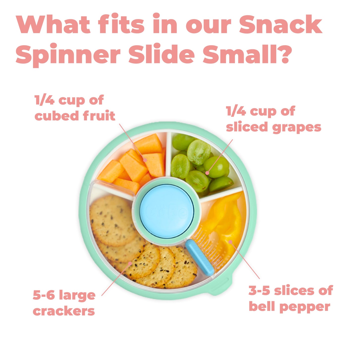 GoBe Kids Small Snack Spinner Slide - Reusable Snack Container with 4 Compartment Dispenser and Lid | BPA/PVC Free | Dishwasher Safe | No Spill - Travel Accessories (Twinberry)