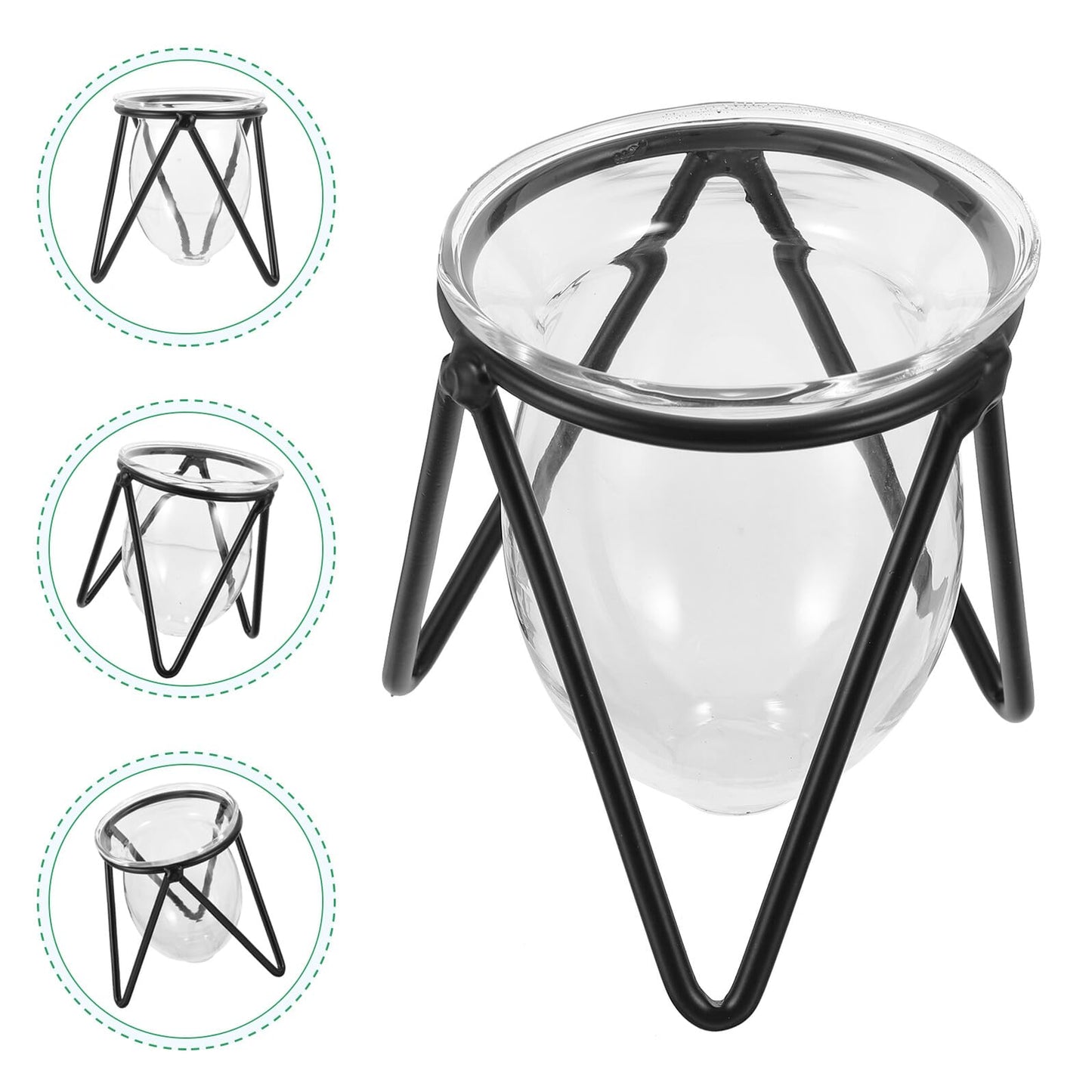 Ipetboom 6pcs Black Iron Art Hydroponic Glass Vases Small Terrarium Plant Holders for Home Decoration Desktop Water Containers