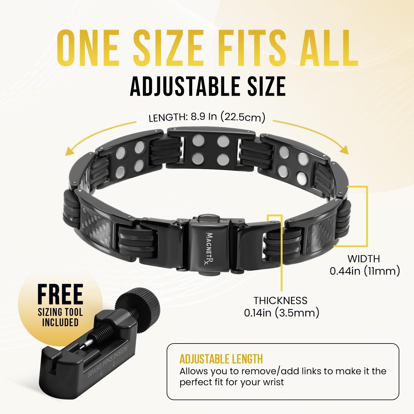 MagnetRX® Magnetic Bracelets for Men – Effective Mens Magnetic Bracelet with Carbon Fiber Inlay – Adjustable Length with Included Sizing Tool (Black)