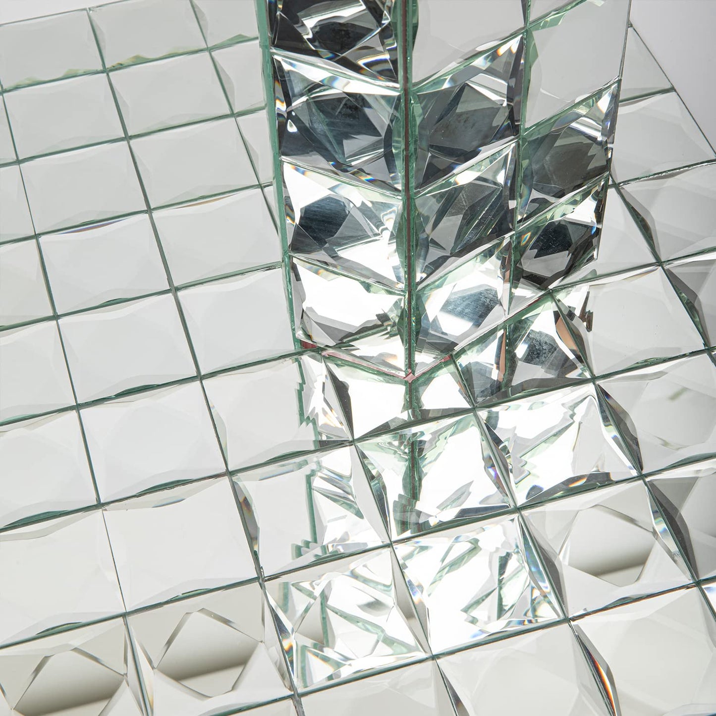 Lovdeco Peel and Stick 2" Mirror Glass Mosaic Tile 9 Faces Beveled Silver Crystal Mosaic Tile for Kitchen Backsplash, 12x10 Inch, 5 Sheets