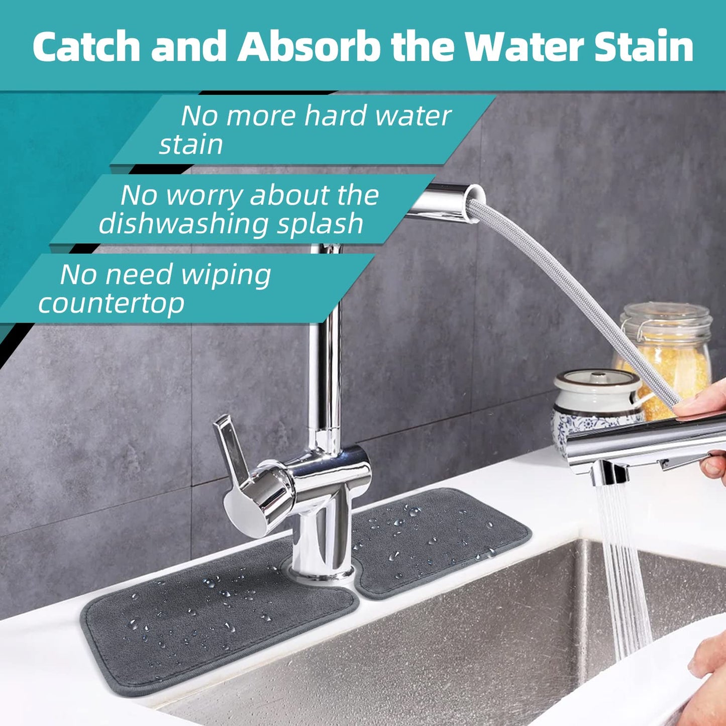 PoYang 4 Pack Faucet Mat for Kitchen Sink Splash Guard Short: Super Absorbent Microfiber Sink Water Splash Guard Behind Kitchen Faucet Mat for Bathroom, RV Protector, Machine Washable 17.7'' x 4.7''