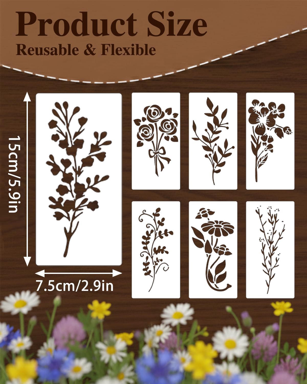 24 PCS Stencils for Crafts Reusable, Flower Leaf Texture Mixed Stencils for Painting, Geometric Spider Web Templates Abstract Layering Spray Paint on Wood Furniture Card Canvas Paper Scrapbook