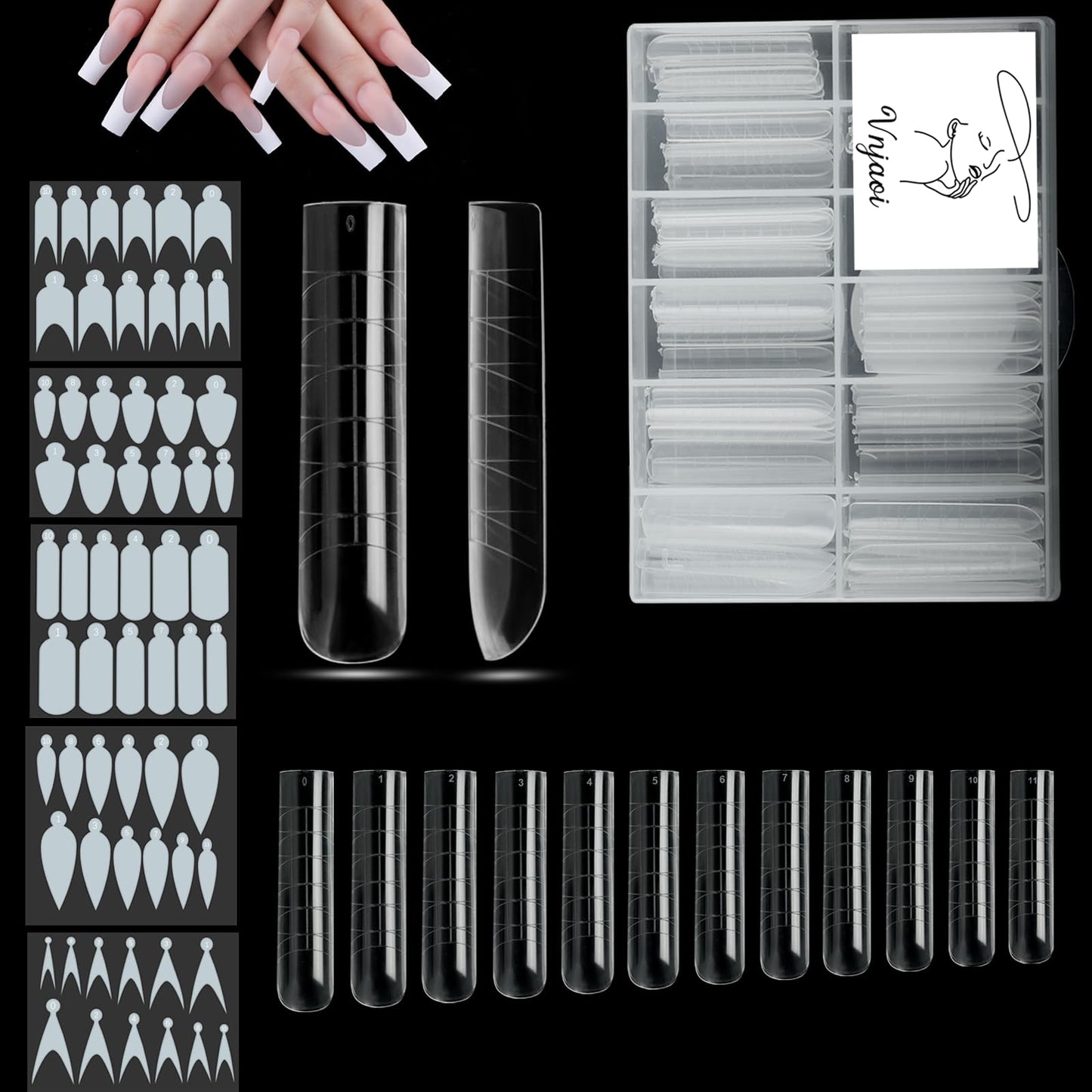 Vnjaoi 120 Pcs Poly Extension Gel Dual Nail Forms + 60 PCS Silicone French Manicure Stickers for Gel Manicure Art Design Salon DIY at Home