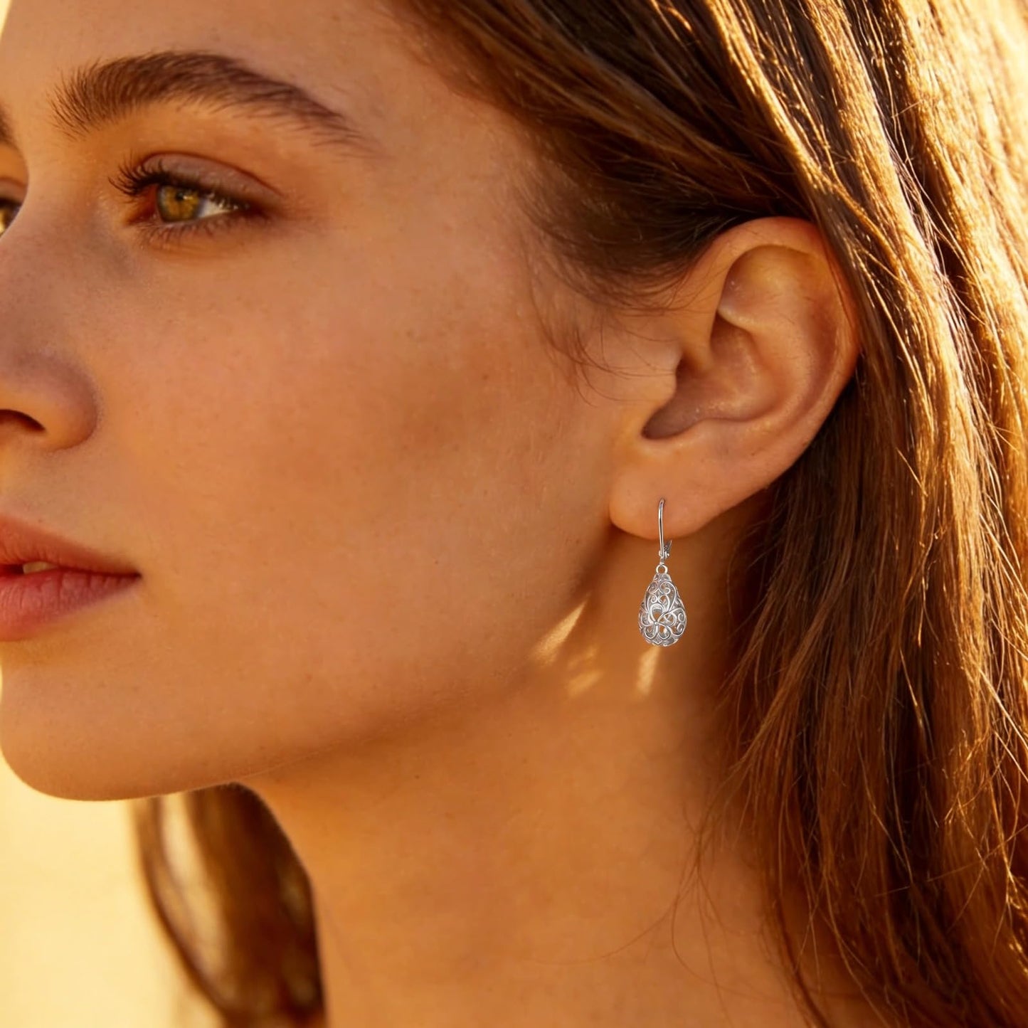 Teardrop 925 Sterling Silver Dangle Earrings for Women Hypoallergenic Filigree Leverback Drop Earrings Jewelry Gifts