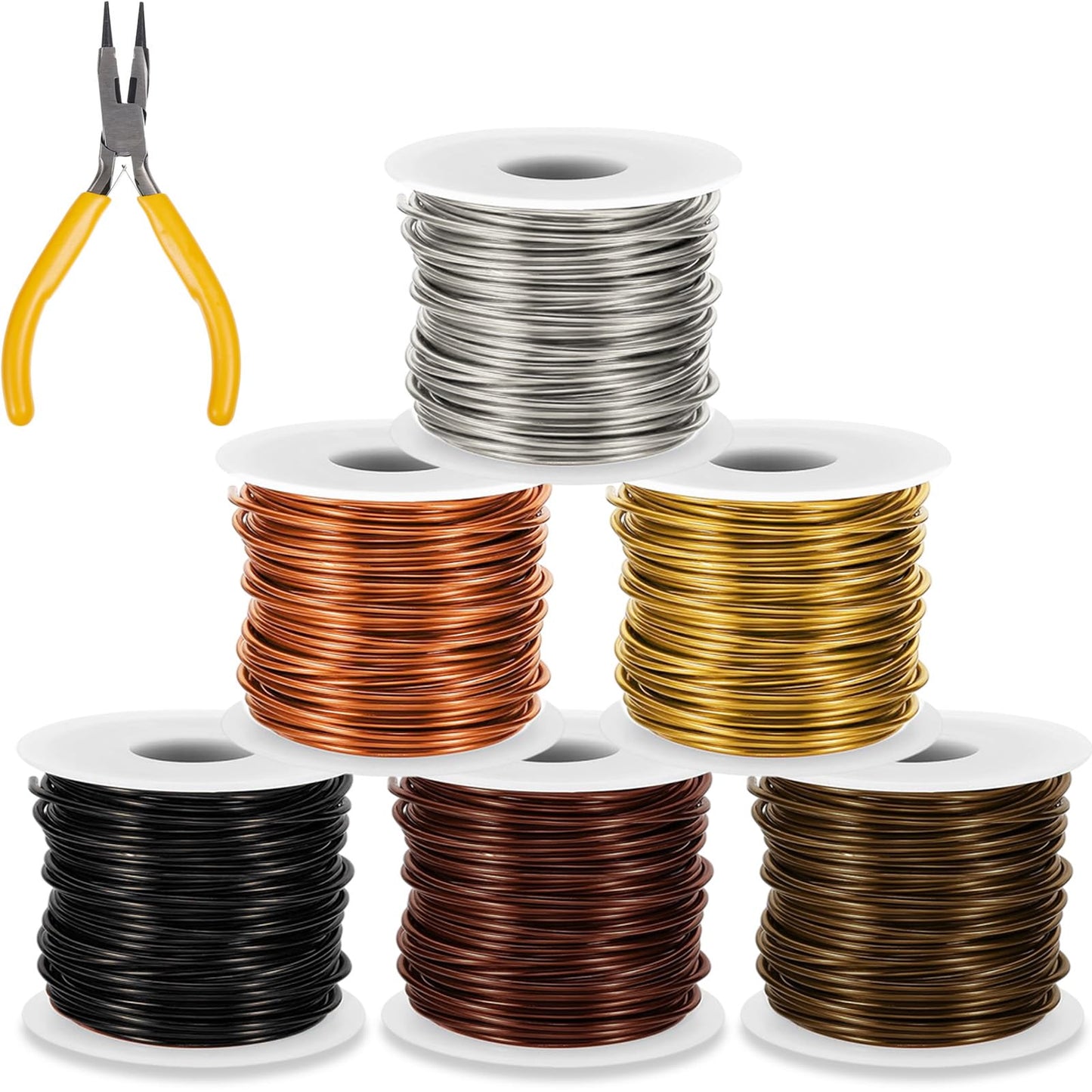 Mudder 6 Rolls Wire for Jewelry Making and Pliers Silver Craft Tarnish Resistant Jewelry Beading Wire for DIY Craft Making Supplies (Multicolor,20 Gauge)